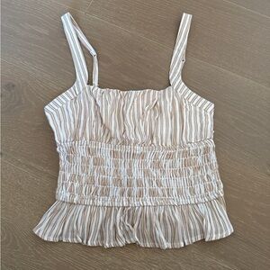 Striped Tan and White Sleeveless Top